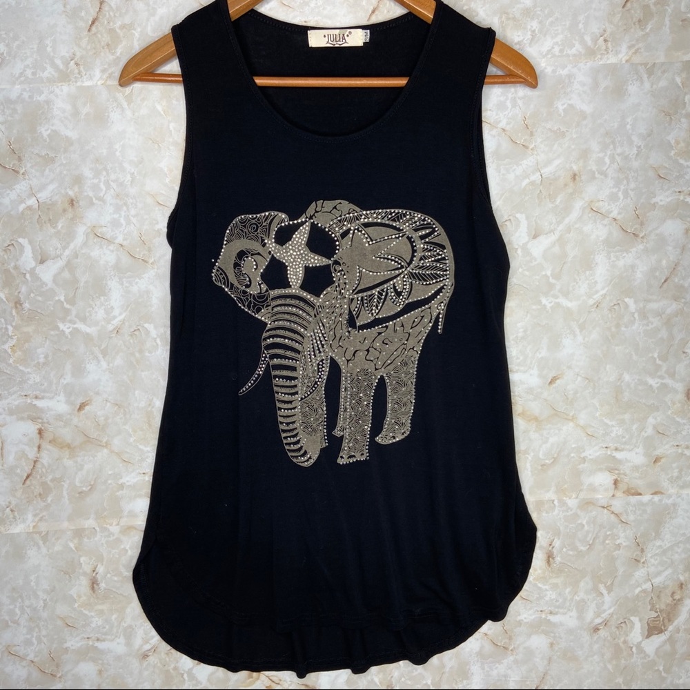 Boho Hippie Black Flowy Elephant Tank Top